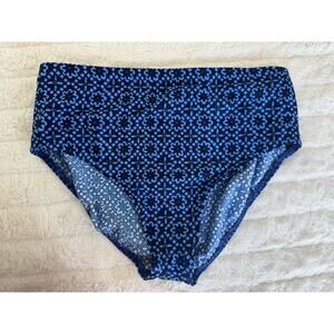 Lands' End Blue Black Geometric Bikini Bottom Swimwear Regular Size 12